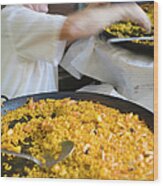 Man Serving Paella, With Noodle Paella Wood Print