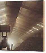 Man Standing By Earth Mover In Iron Ore Wood Print