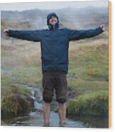 Man Standing In Hot Spring Wood Print