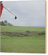 Man Swinging Golf Club, Rear View Wood Print