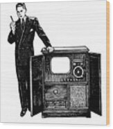 Man With Open Television Cabinet Wood Print