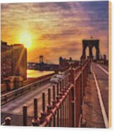 Manhattan  And Brooklyn Bridge Nyc Sunrise Wood Print