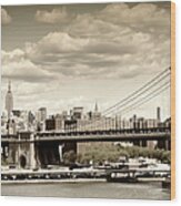 Manhattan Bridge, Nyc. Vintage Style Wood Print