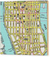 Map Of Lower Manhattan Wood Print