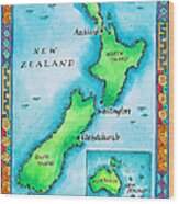Map Of New Zealand Wood Print
