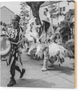 Marching On Mardi Gras Indian Day - Bw Wood Print