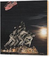 Marine Corps Iwo Jima Memorial At Moonrise Wood Print