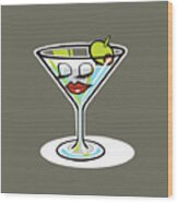 Martini Glass With Face Wood Print