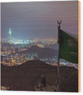 Mecca City View From Hira Cave At Night Wood Print