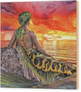 Mermaid Sunset Wood Print