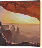 Mesa Arch At Sunrise, Washer Woman Formation , Canyonlands National Park, Utah Wood Print