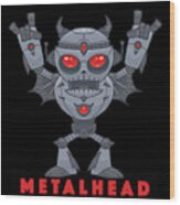 Metalhead - Heavy Metal Robot Devil - With Text Wood Print