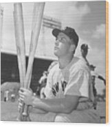 Mickey Mantle Deciding Between Bats Wood Print