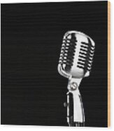 Microphone Against Black Background Wood Print