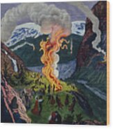 Midsummer Fire, Painting By Nikolai Astrup Wood Print