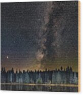 Milky Way Over Still Water Wood Print