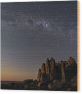 Milky Way Over The Dry Granite Rock Wood Print