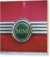 Mini Cooper Car Logo On Red Surface Wood Print