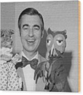 Mister Rogers With Owl And Cat Puppets Wood Print