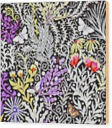 Modern Tapestry Design In Black, White, Purple And Yellow Wood Print