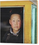 Mongolian Nomadic Young Boy Portrait Wood Print