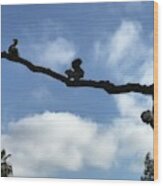 Animals On  Branch In Clouds Wood Print