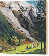 Mont Blanc France Vintage Travel Poster Restored Wood Print