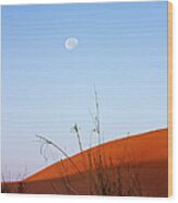 Moon Over The Dubai Desert Wood Print