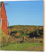 Moon Rise Over Vermont Foliage On The Farm Wood Print