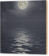 Moon Under Ocean Wood Print