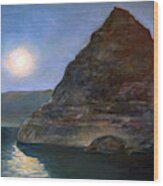 Moonlight On Pyramid Lake Wood Print