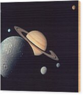 Moons Of Saturn Wood Print