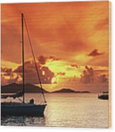 Moored Yachts At Sunset, Tortola Wood Print