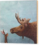 Moose And Rabbit Wood Print