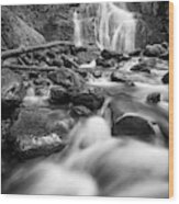 Moss Glen Falls And Deer Hollow Brook In Black And White Wood Print
