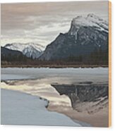 Mount Rundle Reflected In Vermillion Wood Print