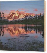 Mount Shuksan Sunset Alpenglow Reflected Wood Print