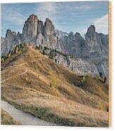 Mountain Landscape Of The Picturesque Dolomites At Passo Gardena Wood Print