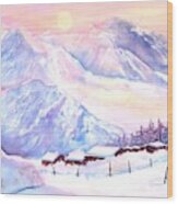 Mountain View Winter Landscape Wood Print