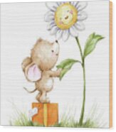 Mouse And Flower Wood Print