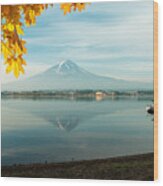 Mt Fuji With Autumn Foliage At Lake Wood Print