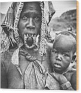 Mursi Woman With Her Child (omo Valley - Ethiopia) Wood Print