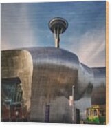 Museum Of Pop Culture With Space Needle Wood Print