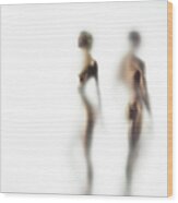 Naked Young Woman And Man Defocussed Wood Print