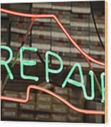 Neon Shoe Repair Sign Wood Print