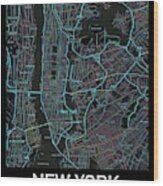 New York City Map Black Edition Wood Print