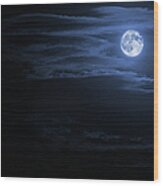 Night Sky And Moon Wood Print