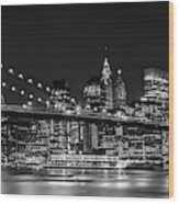 Night-skyline New York City Bw Wood Print