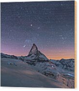Night Winter Landscape Of Matterhorn Wood Print