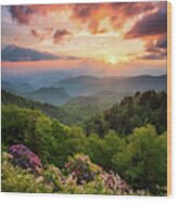 North Carolina Great Smoky Mountains Sunset Landscape Cherokee Nc Wood Print